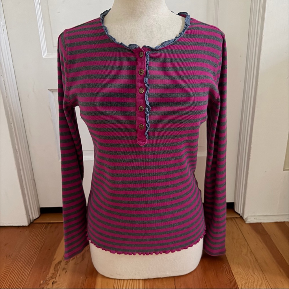 Tommy Hilfiger Long Sleeve Striped Henley Tee‎ Shirt Large